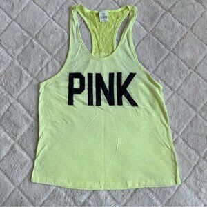 Victoria’s Secret PINK | Neon Yellow Lace Logo Racerback Tank Top | Size Small